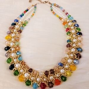 Multicolor Beaded Necklace with Gold Accents